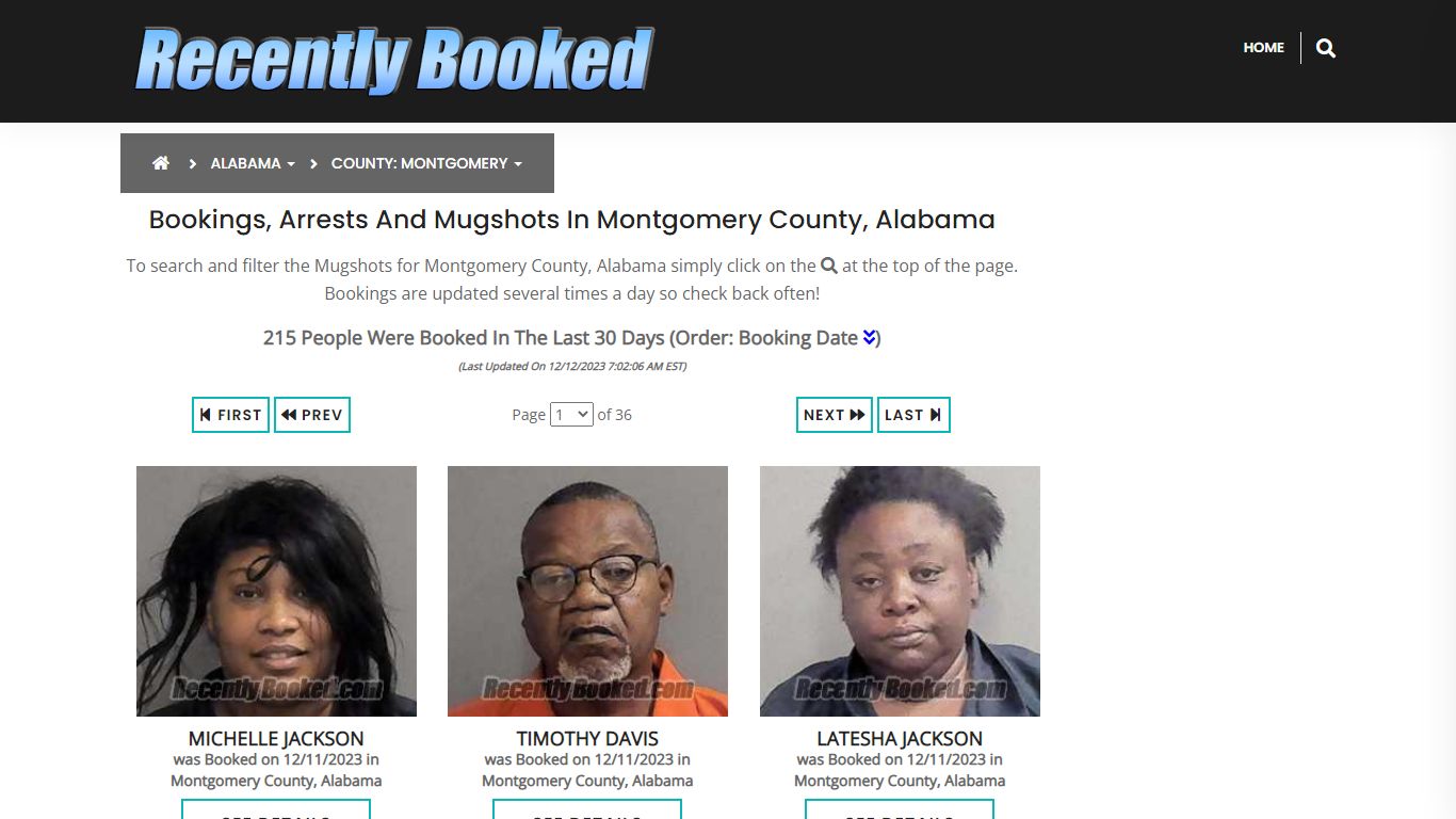 Recent bookings, Arrests, Mugshots in Montgomery County, Alabama